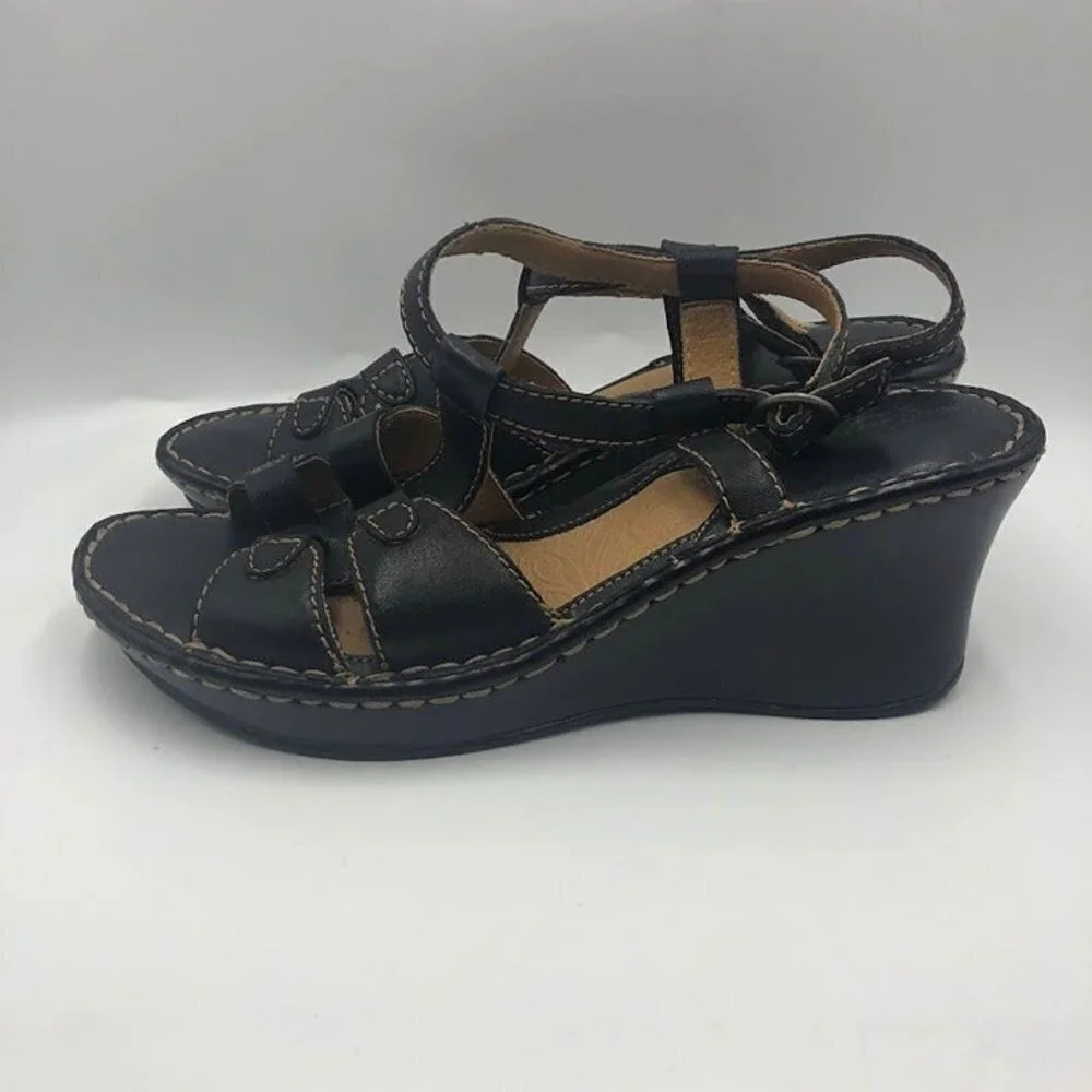 Brown's Landing Women's Brown Leather Wedge Sandals 8M Baylee